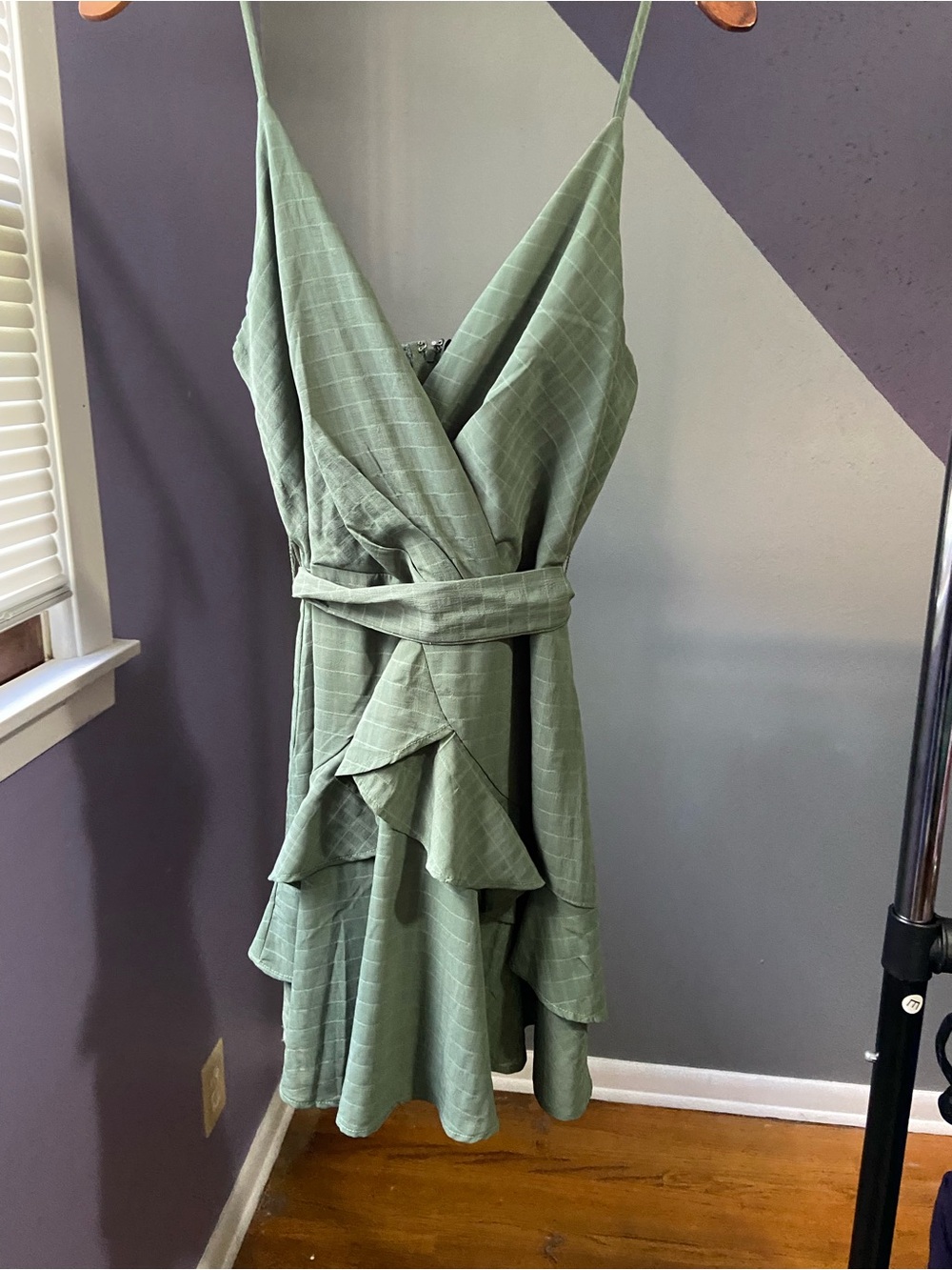 Trixxi Sage Green Ruffle Wrap Mini Dress